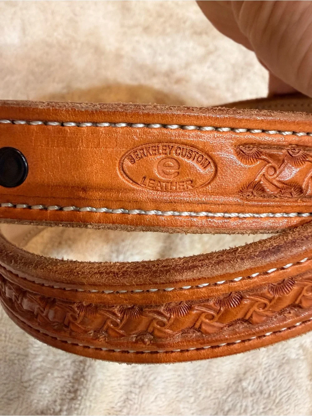 Berkeley’s Custom Leather brand Tan stamped Tooled Leather Belt - never used